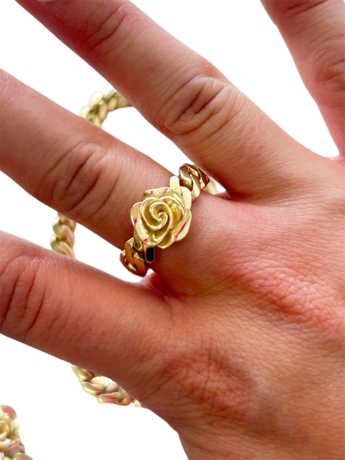 Rose ring with Cuban link band